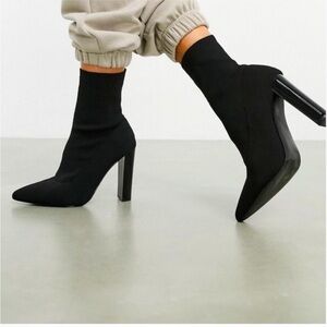 ASOS Black Stretch Sock Boots with High Block Heel - Women